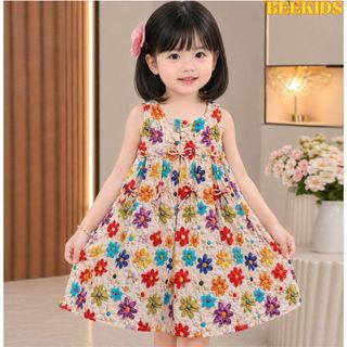 Váy Hoa Bé Gái Mùa Hè Chất Vải Mát Mặc Thoải Mái, Đầm Bé Gái In Hoa Mặc Nhà Đi Chơi, Đi Biển VB01 - BEEKIDS
