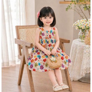 Váy Hoa Bé Gái Mùa Hè Chất Vải Mát Mặc Thoải Mái, Đầm Bé Gái In Hoa Mặc Nhà Đi Chơi, Đi Biển VB01 - BEEKIDS