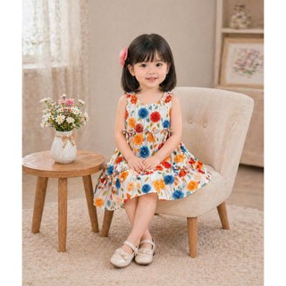 Váy Hoa Bé Gái Mùa Hè Chất Vải Mát Mặc Thoải Mái, Đầm Bé Gái In Hoa Mặc Nhà Đi Chơi, Đi Biển VB01 - BEEKIDS