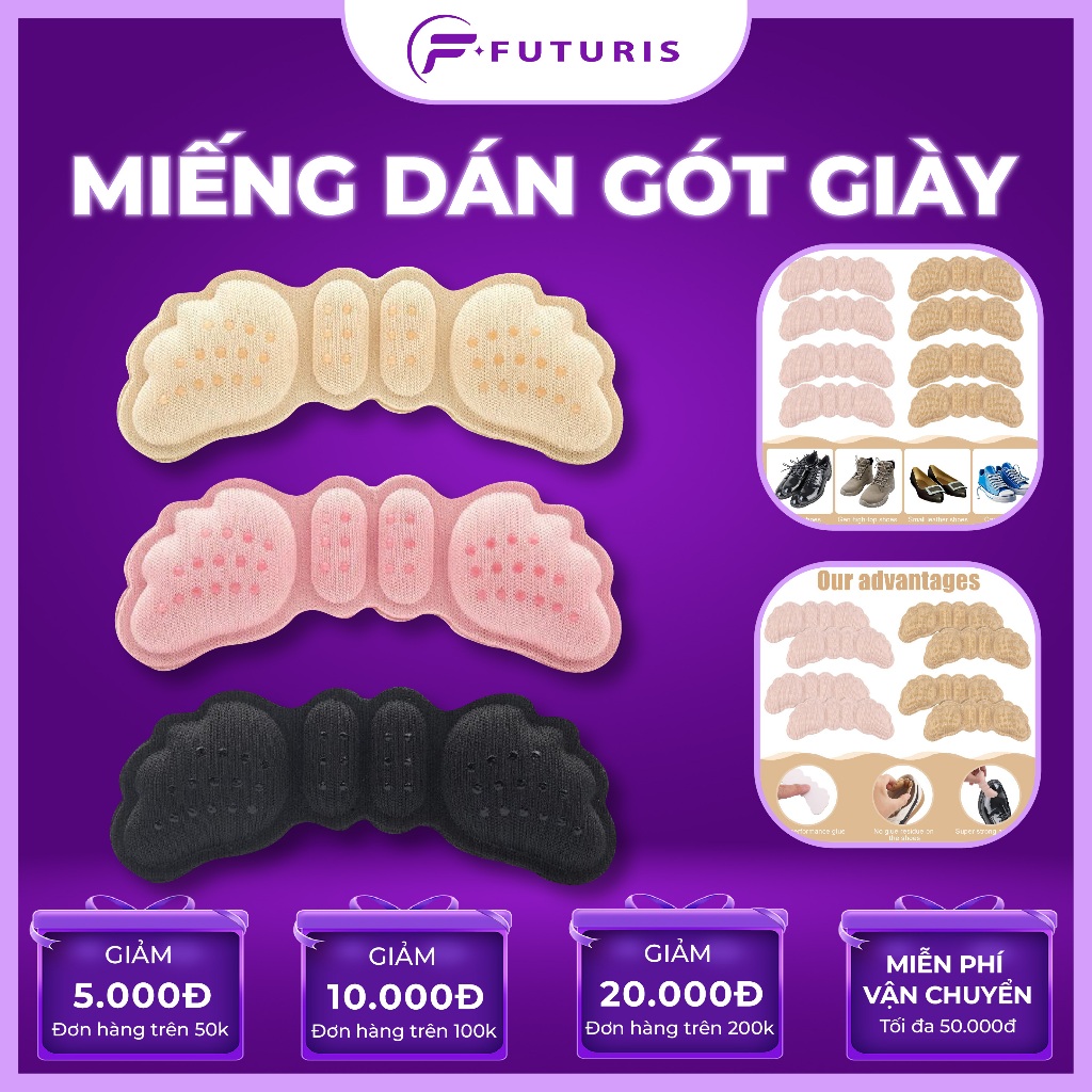 Miếng Lót Gót Giày Futuris Store – Đệm Gót Giảm Size, Chống Tuột Gót, Êm Chân Cho Giày Thể Thao Nam Nữ, Giày cao gót