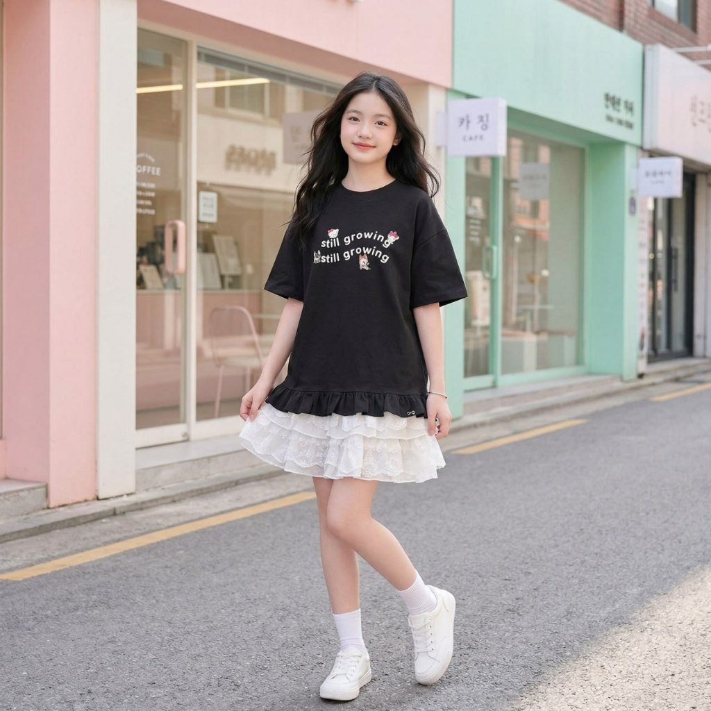 -Áo cotton khô phối bèo gấu cho bé gái size đại BEESHOP H26064