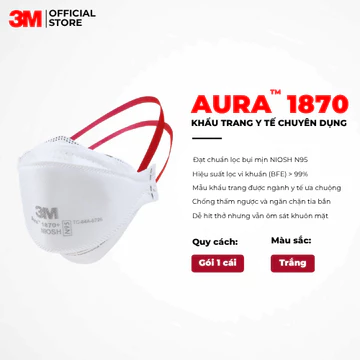 Khẩu Trang Y Tế Lọc Bụi 3M Aura 1870+ N95 Gói 1 Cái