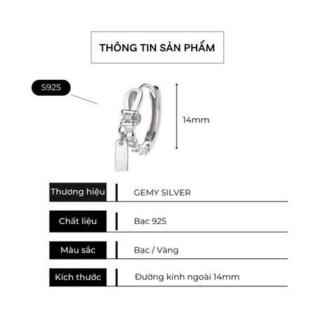 Khuyên tai tròn nam bạc 925 Desi thiết kế gắn charm tag mới lạ (1 chiếc) KN153 | GEMY SILVER