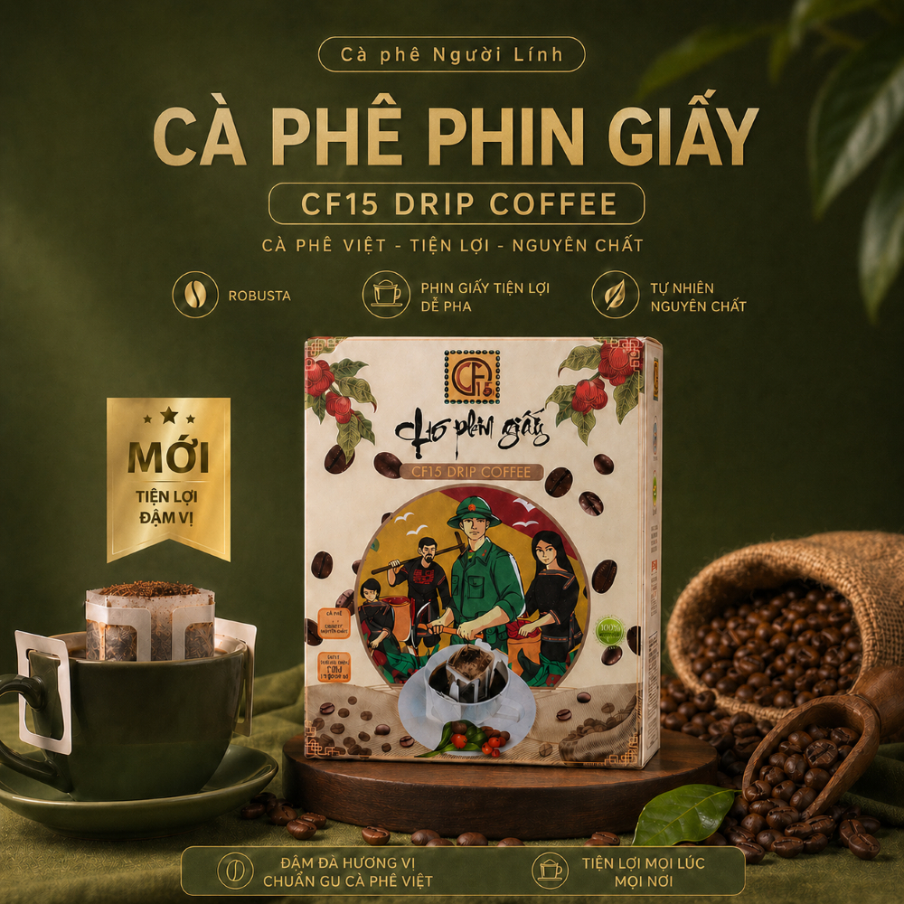 Cà Phê  Phin Giấy CF15 Coffee - Hộp 10 Gói - Cà Phê Người Lính ( Robusta Nguyên Chất)