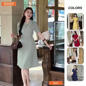 Đầm thiết kế BEMINE cổ sơ mi xẻ giọt nước dáng chữ A-B450