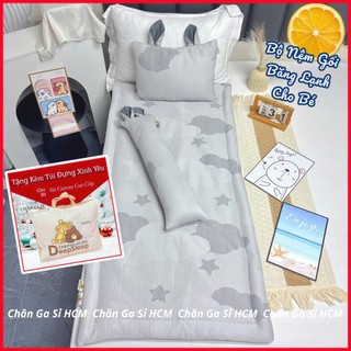🌙BÉ ĐI HỌC🌙Bộ Nệm Gối Băng Lạnh Cao Cấp Mát Lạnh Êm Ái Cho Bé Ngủ Say, Tặng Túi Canvas - Chăn Ga Sỉ