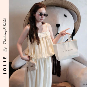 Váy Yếm Hai Dây JOLIE Thiết Kế Thắt Nơ Ngực Vải Tweed Xếp Ly Xòe Sang Trọng