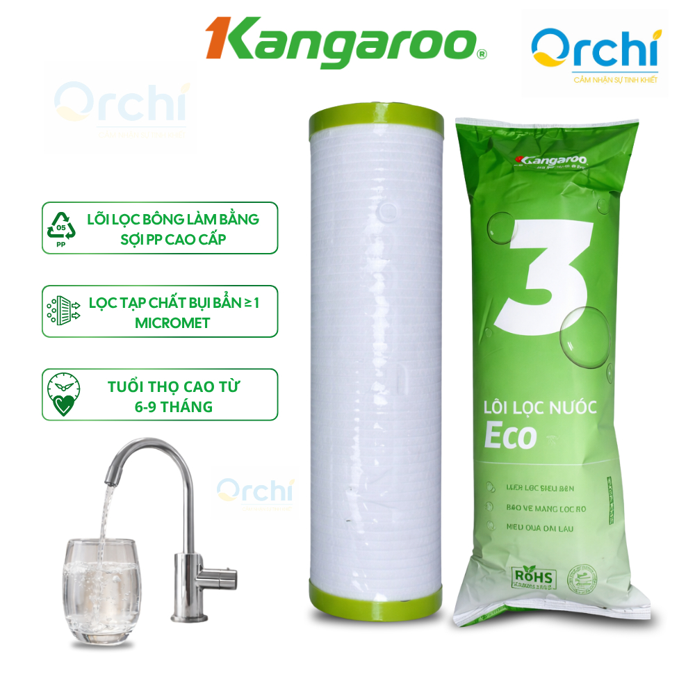 Lõi Lọc Nước Số 3 Kangaroo ECO Chính Hãng Lọc Bỏ Cặn Bẩn Tạp Chất Có Kích Thước Lớn hơn 1 Micron