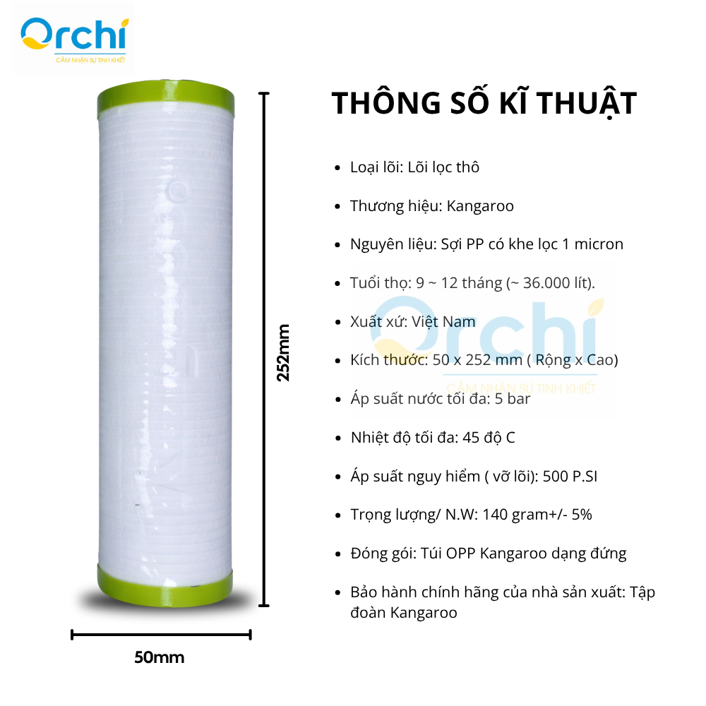 Lõi Lọc Nước Số 3 Kangaroo ECO Chính Hãng Lọc Bỏ Cặn Bẩn Tạp Chất Có Kích Thước Lớn hơn 1 Micron