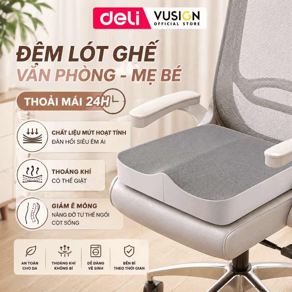 Đệm ngồi Deli nhiều phiên bản nệm lót ghế cao su non siêu đàn hồi Đệm mông chống trĩ chống đau ê mông êm ái thoải mái | BigBuy360 - bigbuy360.vn