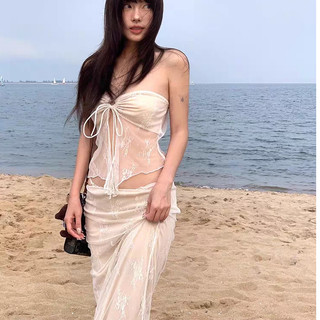 Nova-Nữ Gợi Cảm 2 Mảnh Trang Phục Váy Bộ Vai Không Dây Ren Nhìn Xuyên Qua Ống Top Lưới Váy Dài Bộ