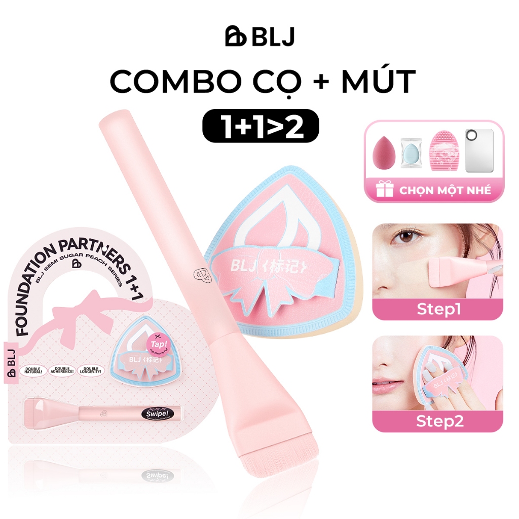 BLJ Bộ Đôi Nền Hoàn Hảo Combo Cọ Tán Nền + Mút Trang Điểm | Hiệu Ứng 1+1>2