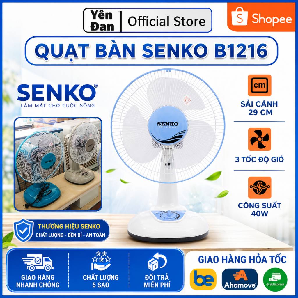 Quạt để bàn SENKO B1216 - Nhỏ gọn tiện lợi - Công suất 40W - 3 cấp độ ...