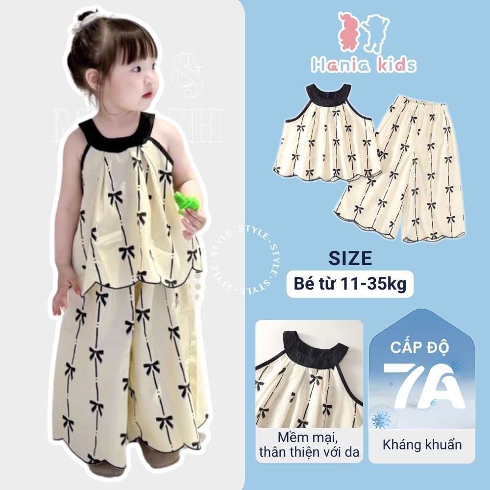Set Đồ Bé Gái, Set Bộ Cổ Yếm Cho Bé Gái Hania Kids Phối Nơ Dễ Thương Chất Liệu 100% Cotton Mềm Mại