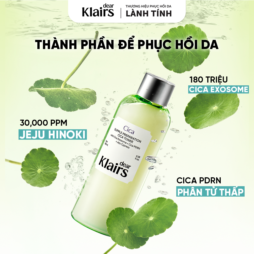 [KOL] Nước hoa hồng Dear Klairs Supple Preparation Cica Toner 180ml