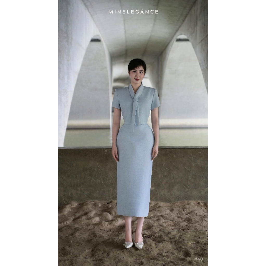 MINELEGÁNCE - ĐẦM CỔ TIM DÁNG DÀI THANH LỊCH, CÔNG SỞ - MIN40