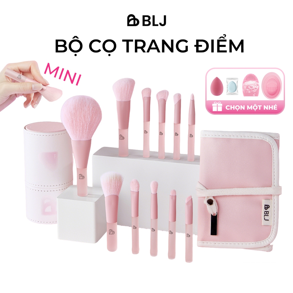BLJ Bộ Cọ Trang Điểm Cá Nhân 11 mini Thân Nhựa Đặc Chống Trượt Bền Bỉ Kèm Theo Túi Đựng Tiện Lợi