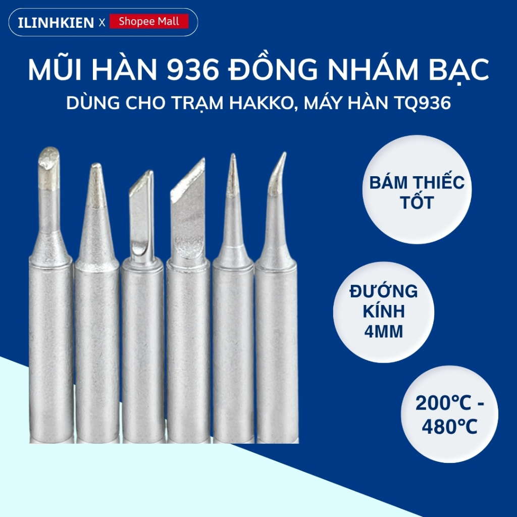 Mũi Hàn 900M đủ loại, mũi hàn 936 Loại XỊN Không Chứa Chì Dùng Cho Mỏ Hàn 936/937 908 Nhám Bề Mặt Chinh Hãng ILinhkien