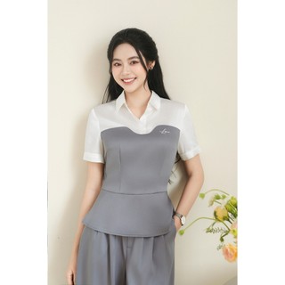 Áo Kiểu Nữ LAMER FASHION Công Sở Peplum Chiết Eo Phối Quần Công Sở Nữ Ống Rộng Chun Sau HSD O61B25Q003 O64W25Q003