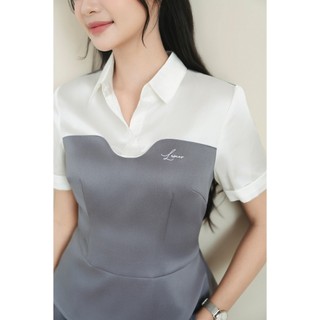 Áo Kiểu Nữ LAMER FASHION Công Sở Peplum Chiết Eo Phối Quần Công Sở Nữ Ống Rộng Chun Sau HSD O61B25Q003 O64W25Q003