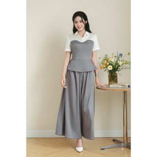 Áo Kiểu Nữ LAMER FASHION Công Sở Peplum Chiết Eo Phối Quần Công Sở Nữ Ống Rộng Chun Sau HSD O61B25Q003 O64W25Q003