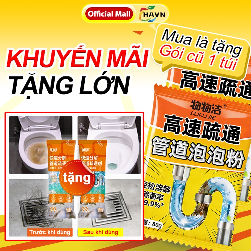 【MUA 1 TẶNG 1】Bột thông cống mạnh, Gói bột thông tắc ống,  Hòa tan dầu mỡ, 5 phút thông ngay, Mua là tặng !