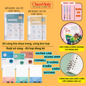 Sổ Còng Binder A5 B5 300/400 Trang Còng Kim Loại Thay Được Giấy Refill 100GSM Có Tráng Keo Đủ Loại Dòng Kẻ