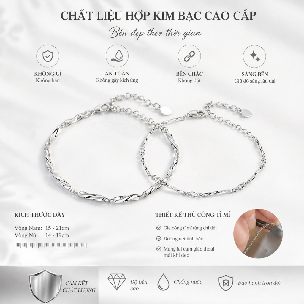 [ HỢP KIM BẠC ] Vòng Tay Đôi "Eternal Twist" bạc S925 Không Gỉ Tặng Người Yêu, Lắc Tay Đôi Tình Yêu IMOON017