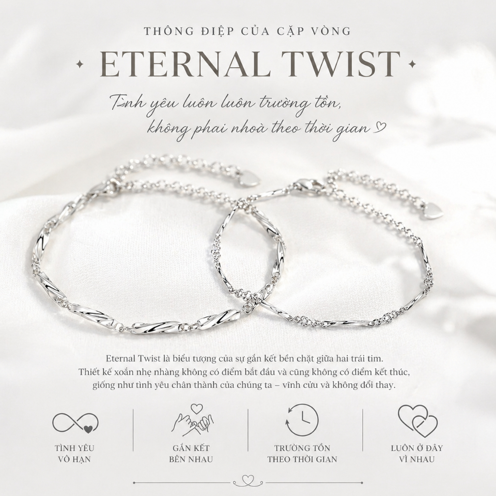 [ HỢP KIM BẠC ] Vòng Tay Đôi "Eternal Twist" bạc S925 Không Gỉ Tặng Người Yêu, Lắc Tay Đôi Tình Yêu IMOON017