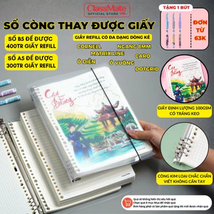 Sổ Còng Binder A5 B5 Chứa Được 150/200 Tờ Giấy Refill 100GSM Có Trang Keo Kẻ Ngang Caro Còng Kim Loại 2 Đầu