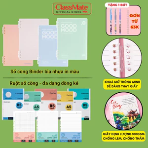 Sổ Còng Classmate Binder 100GSM Còng Nhựa 2 Đầu Không Gỉ A5 B5 Giấy Refill Kẻ Ngang Caro Chấm Cornell 16-009