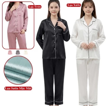 Đồ Bộ Pijama Ngủ Và Mặc Ở Nhà Nữ Dài Tay Madela Chất Lụa Hàn Cao Cấp. Pijama Lụa Nữ Mặc Nhà Tay Dài Quần Dài