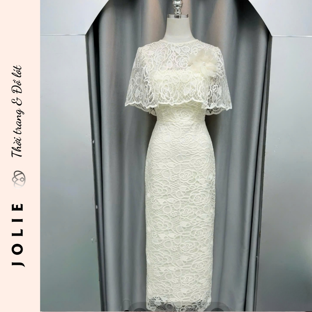 Váy Maxi JOLIE Phối Choàng Ren Hoa Đính Hoa Thủ Công Cao Cấp