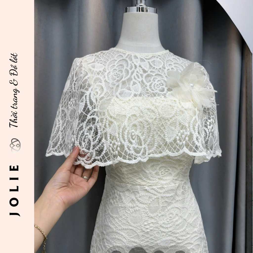 Váy Maxi JOLIE Phối Choàng Ren Hoa Đính Hoa Thủ Công Cao Cấp