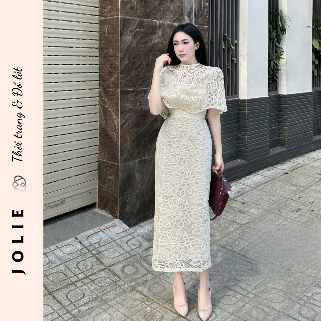 Váy Maxi JOLIE Phối Choàng Ren Hoa Đính Hoa Thủ Công Cao Cấp