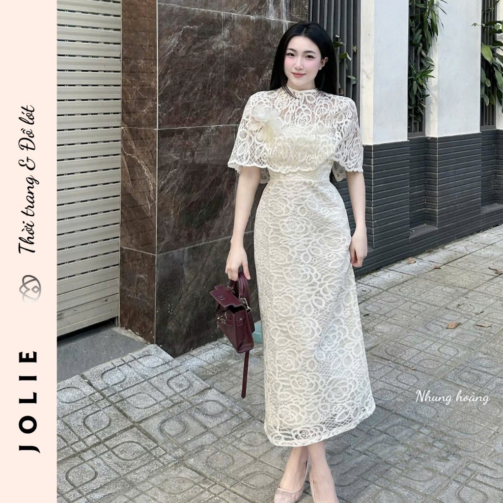 Váy Maxi JOLIE Phối Choàng Ren Hoa Đính Hoa Thủ Công Cao Cấp