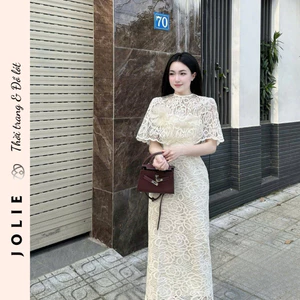 Váy Maxi JOLIE Phối Choàng Ren Hoa Đính Hoa Thủ Công Cao Cấp