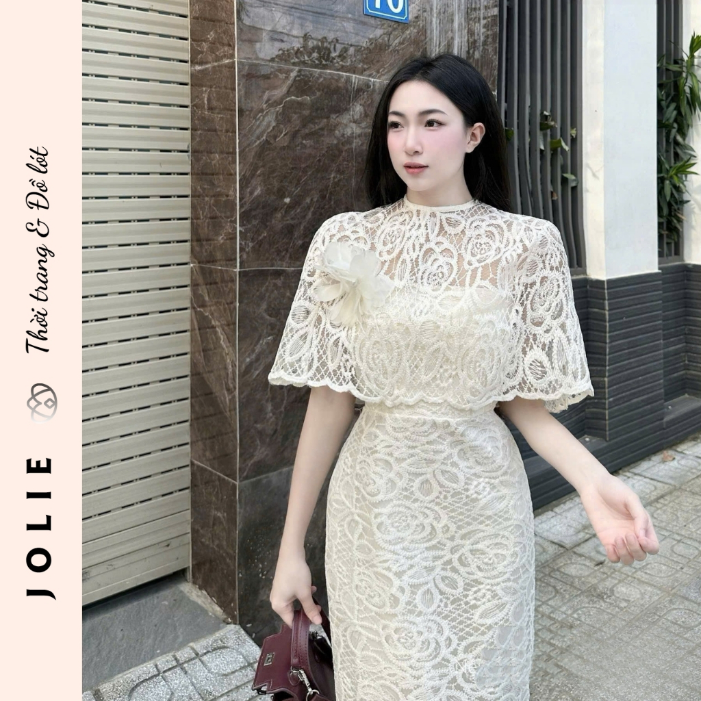 Váy Maxi JOLIE Phối Choàng Ren Hoa Đính Hoa Thủ Công Cao Cấp
