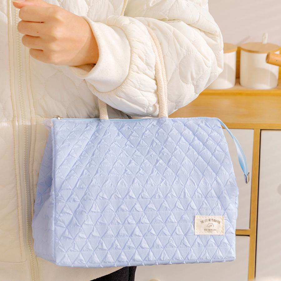 Túi Đựng Cơm Giữ Nhiệt Chống Nước, Túi Giữ Nhiệt Mini Xinh Xắn Họa Tiết Trám Ô, Mang Đồ Ăn Tiện Lợi