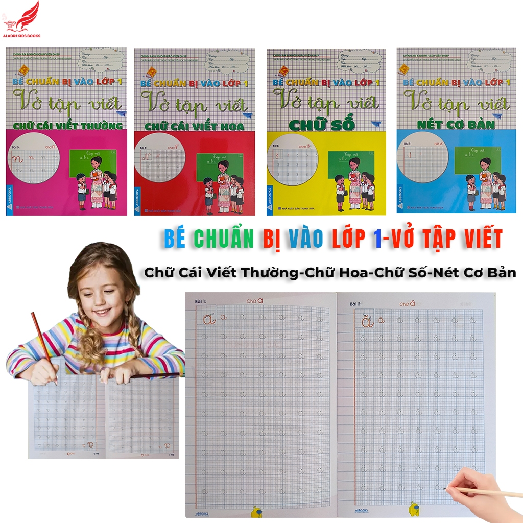 Sách- Bộ 4 Quyển Vở Tập Viết Dành Cho Bé Chuẩn Bị Vào Lớp 1 -Mua Lẻ Hoặc Trọn Bộ 4 Quyển