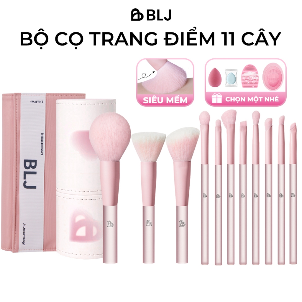 Bộ cọ trang điểm cá nhân BLJ set 11 cây (Peachy Sugar)  Có Bao Da / Túi đựng cao cấp