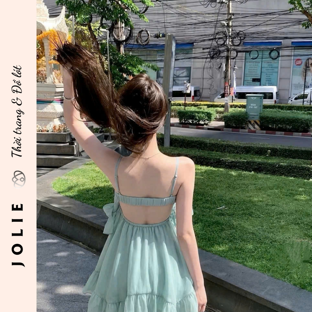 Váy Hai Dây JOLIE Phối Voan Tơ Bèo Nhún Dáng Suông Cao Cấp