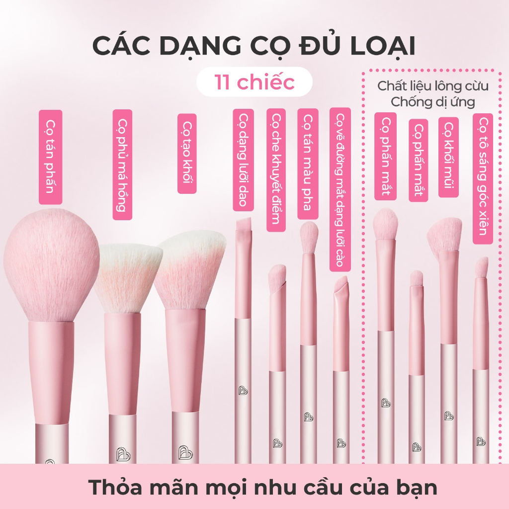 Bộ cọ trang điểm cá nhân BLJ set 11 cây (Peachy Sugar)  Có Bao Da / Túi đựng cao cấp