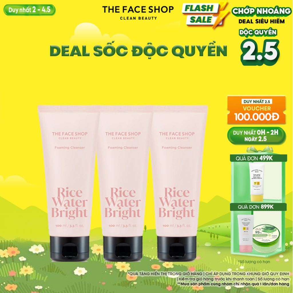 [ĐỘC QUYỀN 2.5] Combo 3 Sữa Rửa Mặt Sạch Da THE FACE SHOP Rice Water Brright 100ml