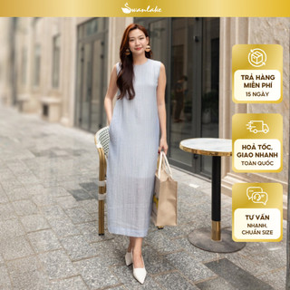 SWANLAKE | Váy Đầm Phom Suông Trơn Xẻ Tà Sát Nách Cổ Tròn Tơ Dập Ly Lót Cotton Thanh Lịch D11719