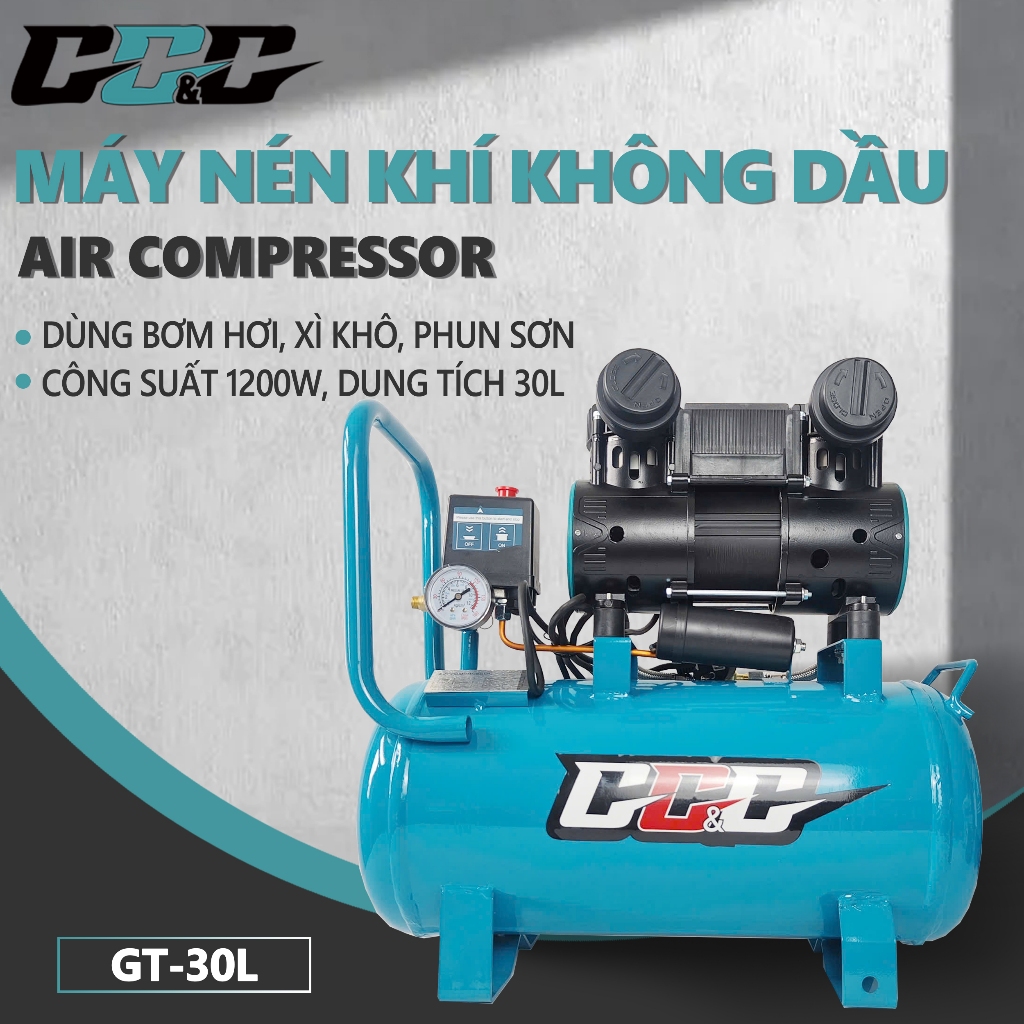 Máy nén khí không dầu 30L GT30L - Tự động nạp ngắt khí - Không gây ồn - Bơm xịt hơi / phun sơn / bắn đinh