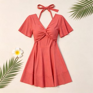 Đồ BơI Nữ MộT MảNh DáNg VáY Cổ V Twist LãNg MạN, GợI CảM VảI Nhanh đồ BơI LiềN Nữ