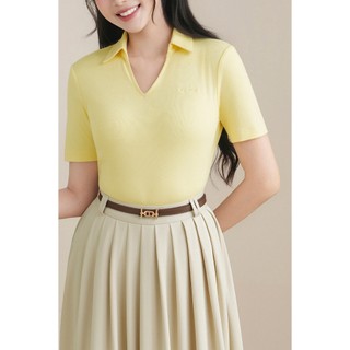Áo Kiểu Nữ LAMER FASHION Dáng Ôm Cổ Bẻ Áo Thun Thêu Chữ Cotton Công Sở HSD O61S25H004