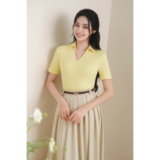 Áo Kiểu Nữ LAMER FASHION Dáng Ôm Cổ Bẻ Áo Thun Thêu Chữ Cotton Công Sở HSD O61S25H004
