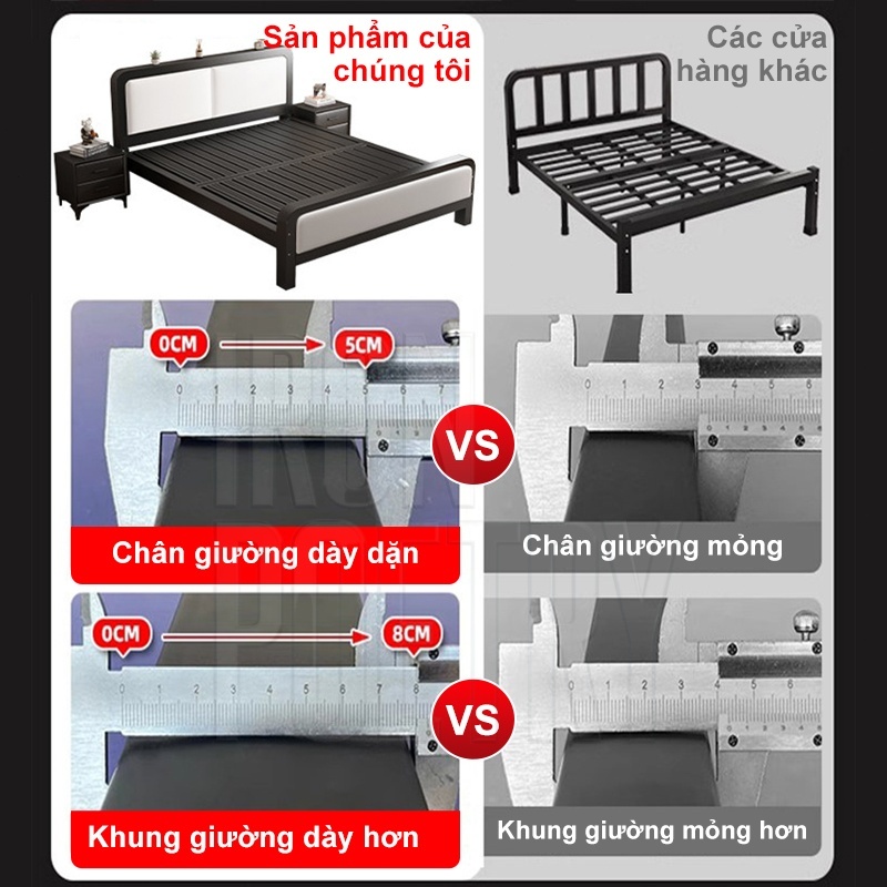 IRONPO Phiên bản nâng cấp Lượng Cao Giường Sắt Với Thanh Đỡ Bằng Thép 1m6x2m chắc chắn